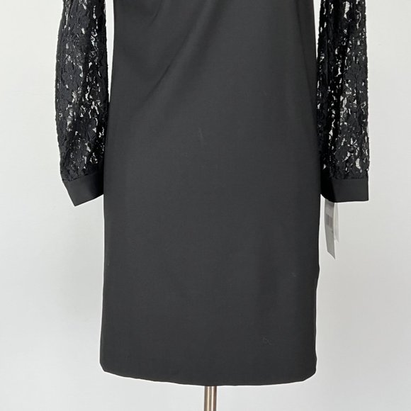 DKNY Black Lace Long Sleeve Wool Cocktail Shift Dress size 2 - Picture 3 of 13